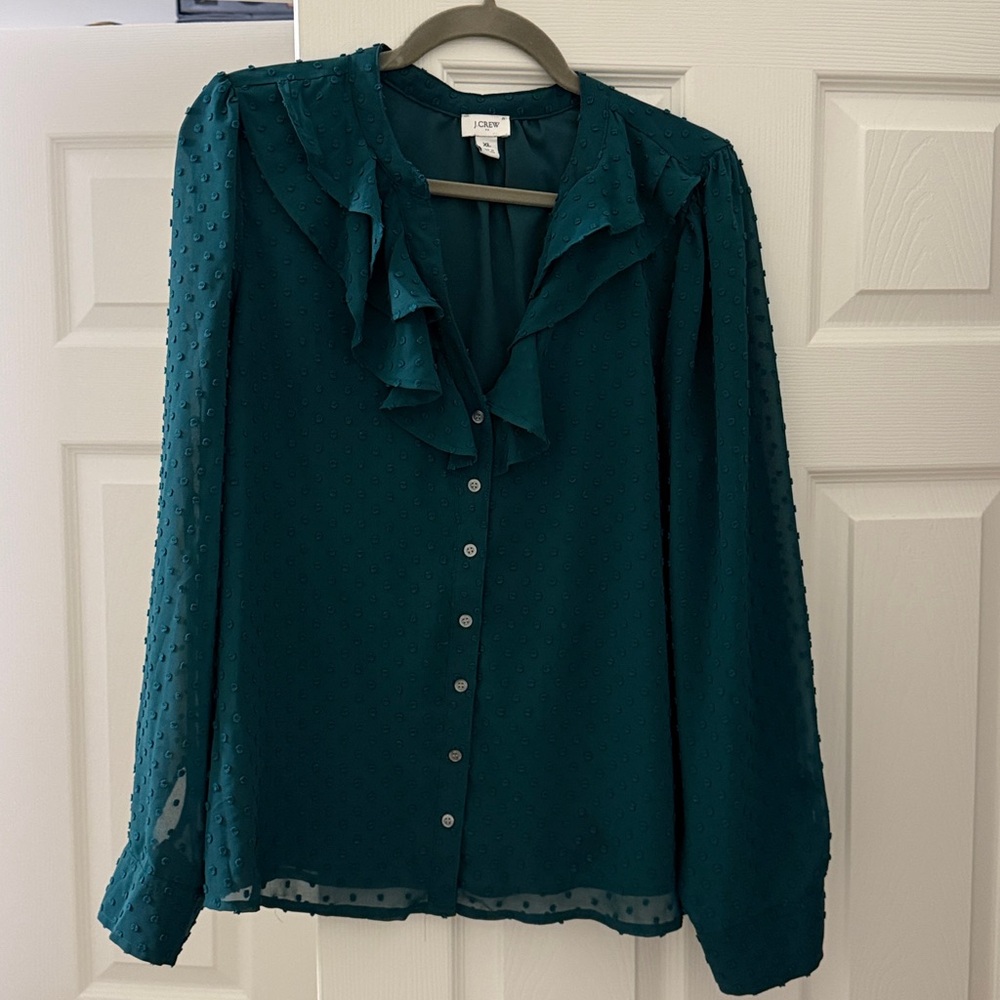 J. Crew Green Ruffle Blouse - Picture 5 of 9